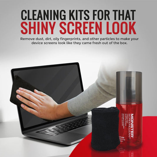 Screen Cleaner Kit with Microfiber Cloth, 6.7 oz (200 mL) Monitor Cleaning Spray for HDTVs, Laptops, Tablets, Smartphones and Eyeglasses, White/Black/Red