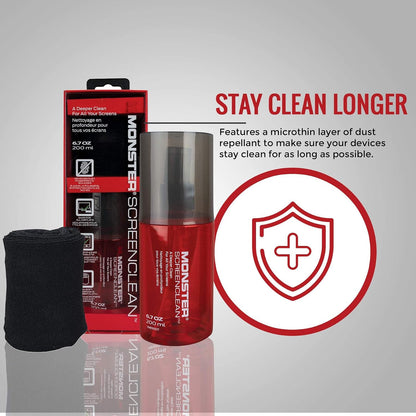 Screen Cleaner Kit with Microfiber Cloth, 6.7 oz (200 mL) Monitor Cleaning Spray for HDTVs, Laptops, Tablets, Smartphones and Eyeglasses, White/Black/Red