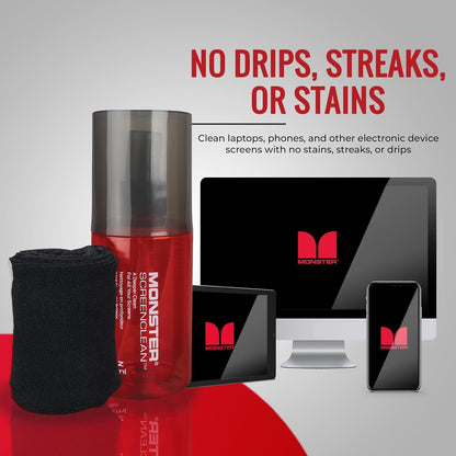 Screen Cleaner Kit with Microfiber Cloth, 6.7 oz (200 mL) Monitor Cleaning Spray for HDTVs, Laptops, Tablets, Smartphones and Eyeglasses, White/Black/Red