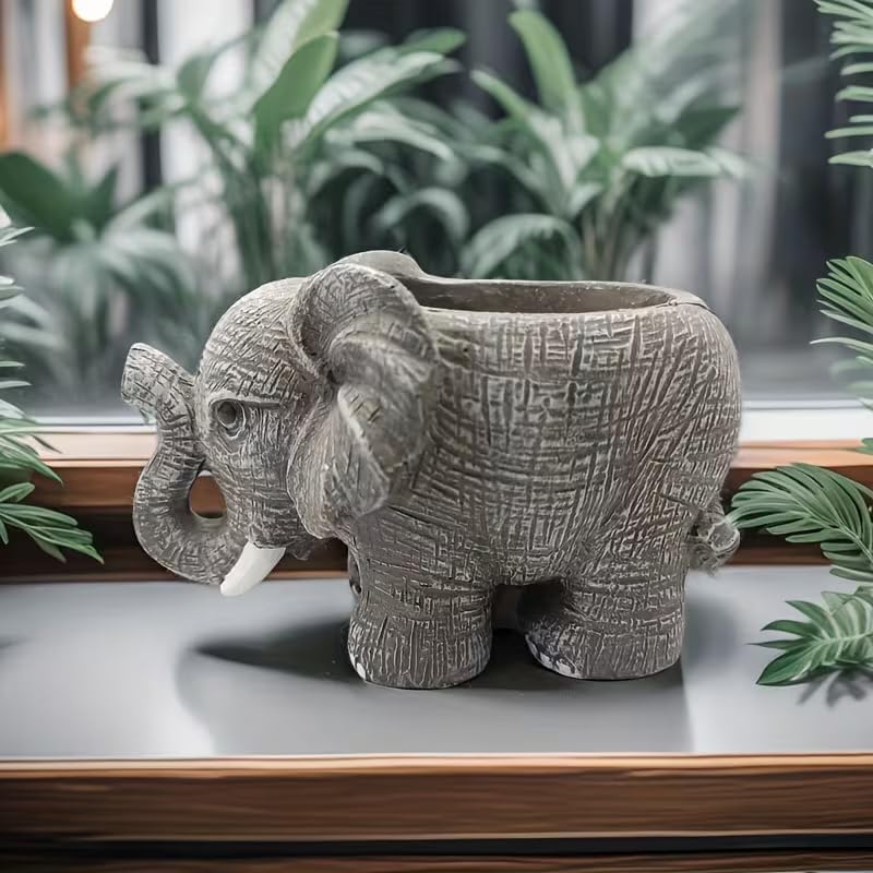 Mini Elephant Succulent Planter Pot, Cute Resin Animal Flower Pot for Succulents, Cactus & Small Plants, Small Decorative Desk Planter for Home Office Decor