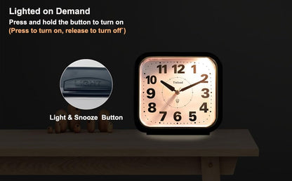 5.5" Large No Ticking Analog Alarm Clock,Silent Readable for Seniors,Easy to Set,Gradual Rise Alarm,Big Numbers,Gentle Wake,Snooze, Lighted on Demand,Battery Operated,Black