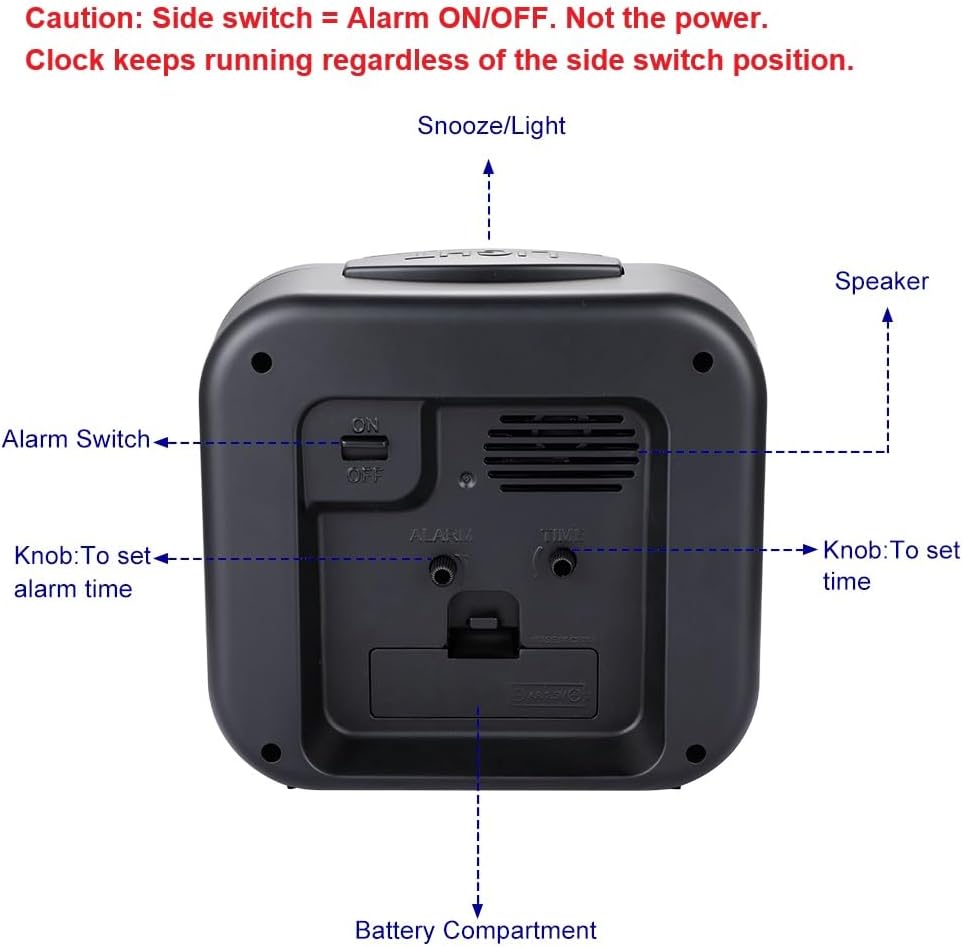 5.5" Large No Ticking Analog Alarm Clock,Silent Readable for Seniors,Easy to Set,Gradual Rise Alarm,Big Numbers,Gentle Wake,Snooze, Lighted on Demand,Battery Operated,Black