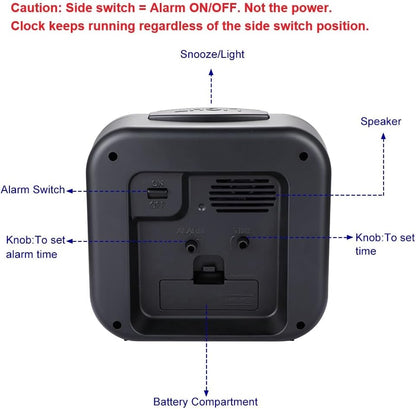 5.5" Large No Ticking Analog Alarm Clock,Silent Readable for Seniors,Easy to Set,Gradual Rise Alarm,Big Numbers,Gentle Wake,Snooze, Lighted on Demand,Battery Operated,Black