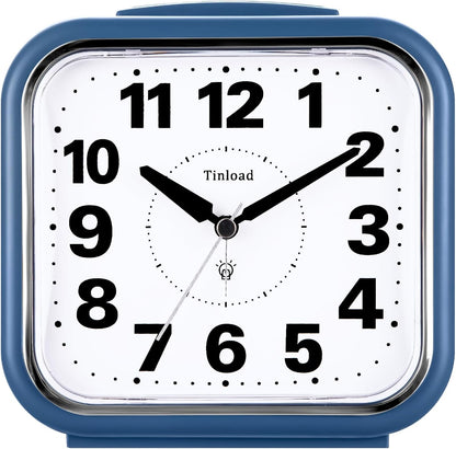 5.5" Large No Ticking Analog Alarm Clock,Silent Readable for Seniors,Easy to Set,Gradual Rise Alarm,Big Numbers,Gentle Wake,Snooze, Lighted on Demand,Battery Operated,Black