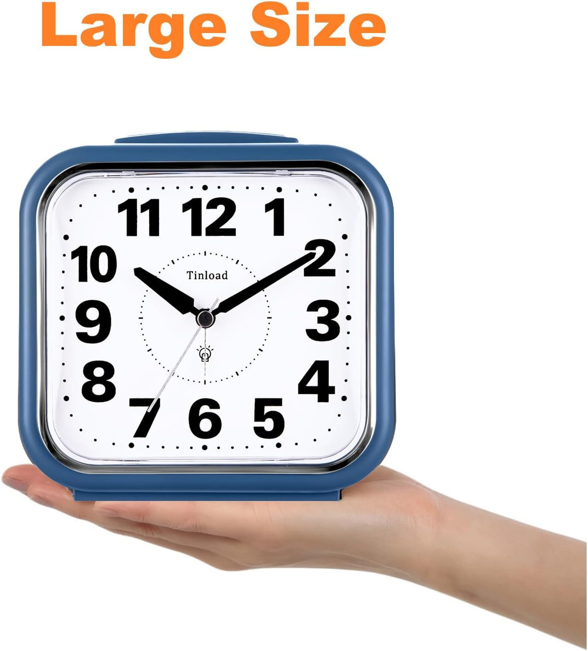 5.5" Large No Ticking Analog Alarm Clock,Silent Readable for Seniors,Easy to Set,Gradual Rise Alarm,Big Numbers,Gentle Wake,Snooze, Lighted on Demand,Battery Operated,Black