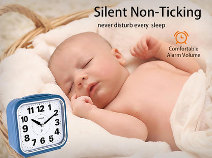 5.5" Large No Ticking Analog Alarm Clock,Silent Readable for Seniors,Easy to Set,Gradual Rise Alarm,Big Numbers,Gentle Wake,Snooze, Lighted on Demand,Battery Operated,Black