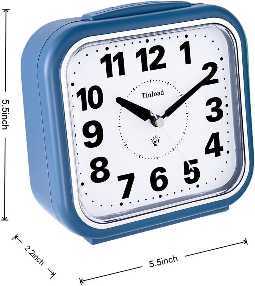 5.5" Large No Ticking Analog Alarm Clock,Silent Readable for Seniors,Easy to Set,Gradual Rise Alarm,Big Numbers,Gentle Wake,Snooze, Lighted on Demand,Battery Operated,Black