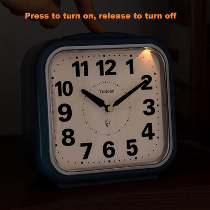 5.5" Large No Ticking Analog Alarm Clock,Silent Readable for Seniors,Easy to Set,Gradual Rise Alarm,Big Numbers,Gentle Wake,Snooze, Lighted on Demand,Battery Operated,Black