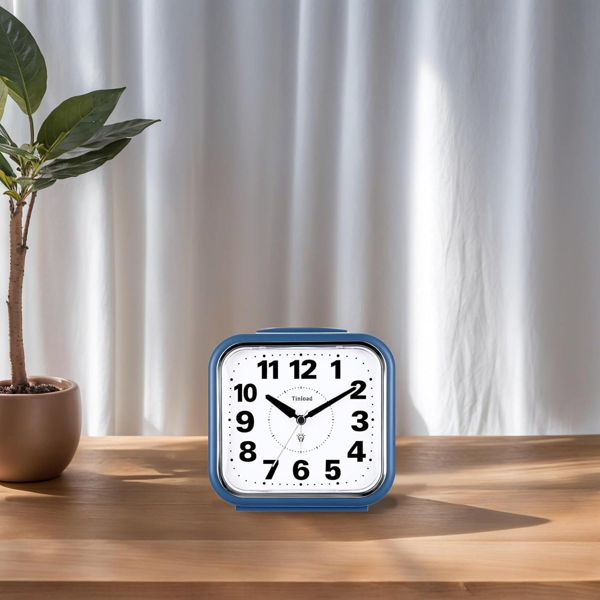 5.5" Large No Ticking Analog Alarm Clock,Silent Readable for Seniors,Easy to Set,Gradual Rise Alarm,Big Numbers,Gentle Wake,Snooze, Lighted on Demand,Battery Operated,Black