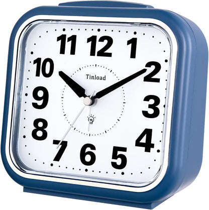 5.5" Large No Ticking Analog Alarm Clock,Silent Readable for Seniors,Easy to Set,Gradual Rise Alarm,Big Numbers,Gentle Wake,Snooze, Lighted on Demand,Battery Operated,Black
