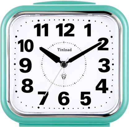 5.5" Large No Ticking Analog Alarm Clock,Silent Readable for Seniors,Easy to Set,Gradual Rise Alarm,Big Numbers,Gentle Wake,Snooze, Lighted on Demand,Battery Operated,Black