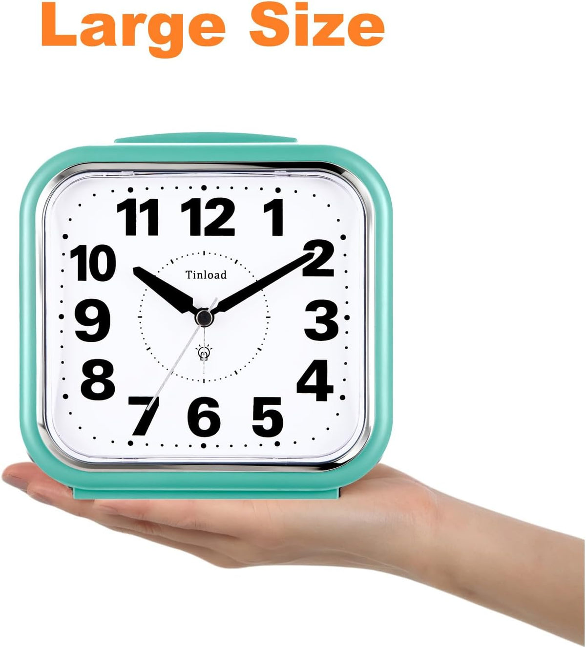 5.5" Large No Ticking Analog Alarm Clock,Silent Readable for Seniors,Easy to Set,Gradual Rise Alarm,Big Numbers,Gentle Wake,Snooze, Lighted on Demand,Battery Operated,Black