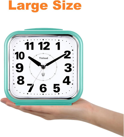 5.5" Large No Ticking Analog Alarm Clock,Silent Readable for Seniors,Easy to Set,Gradual Rise Alarm,Big Numbers,Gentle Wake,Snooze, Lighted on Demand,Battery Operated,Black