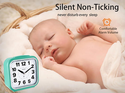 5.5" Large No Ticking Analog Alarm Clock,Silent Readable for Seniors,Easy to Set,Gradual Rise Alarm,Big Numbers,Gentle Wake,Snooze, Lighted on Demand,Battery Operated,Black