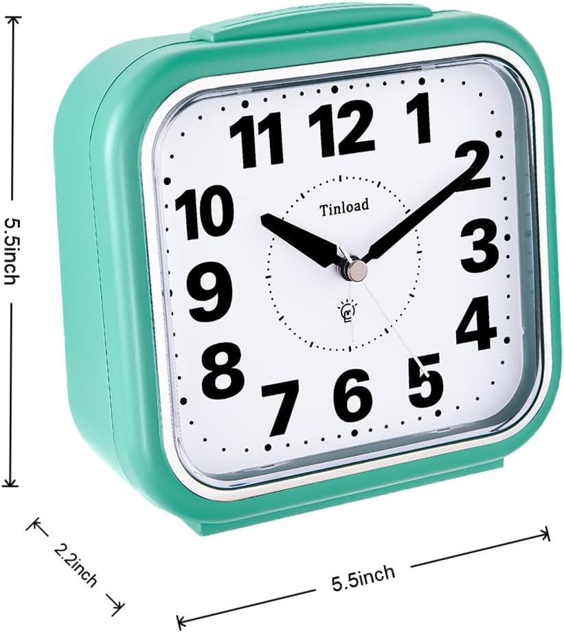 5.5" Large No Ticking Analog Alarm Clock,Silent Readable for Seniors,Easy to Set,Gradual Rise Alarm,Big Numbers,Gentle Wake,Snooze, Lighted on Demand,Battery Operated,Black