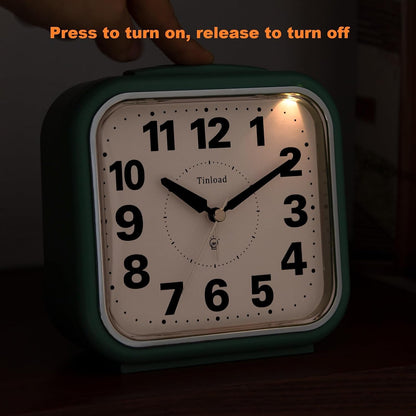 5.5" Large No Ticking Analog Alarm Clock,Silent Readable for Seniors,Easy to Set,Gradual Rise Alarm,Big Numbers,Gentle Wake,Snooze, Lighted on Demand,Battery Operated,Black