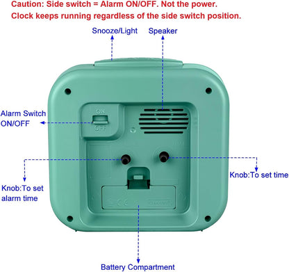 5.5" Large No Ticking Analog Alarm Clock,Silent Readable for Seniors,Easy to Set,Gradual Rise Alarm,Big Numbers,Gentle Wake,Snooze, Lighted on Demand,Battery Operated,Black