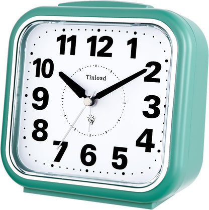 5.5" Large No Ticking Analog Alarm Clock,Silent Readable for Seniors,Easy to Set,Gradual Rise Alarm,Big Numbers,Gentle Wake,Snooze, Lighted on Demand,Battery Operated,Black