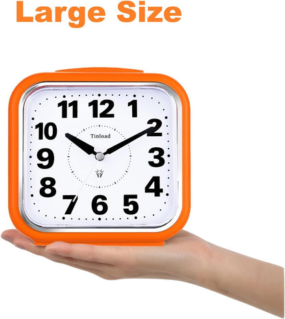 5.5" Large No Ticking Analog Alarm Clock,Silent Readable for Seniors,Easy to Set,Gradual Rise Alarm,Big Numbers,Gentle Wake,Snooze, Lighted on Demand,Battery Operated,Black
