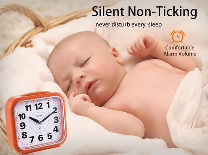 5.5" Large No Ticking Analog Alarm Clock,Silent Readable for Seniors,Easy to Set,Gradual Rise Alarm,Big Numbers,Gentle Wake,Snooze, Lighted on Demand,Battery Operated,Black