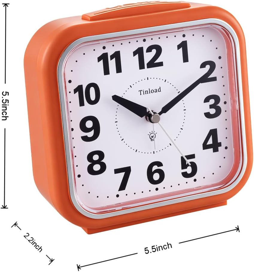 5.5" Large No Ticking Analog Alarm Clock,Silent Readable for Seniors,Easy to Set,Gradual Rise Alarm,Big Numbers,Gentle Wake,Snooze, Lighted on Demand,Battery Operated,Black