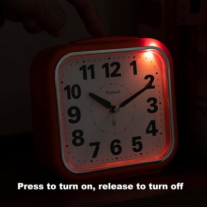 5.5" Large No Ticking Analog Alarm Clock,Silent Readable for Seniors,Easy to Set,Gradual Rise Alarm,Big Numbers,Gentle Wake,Snooze, Lighted on Demand,Battery Operated,Black