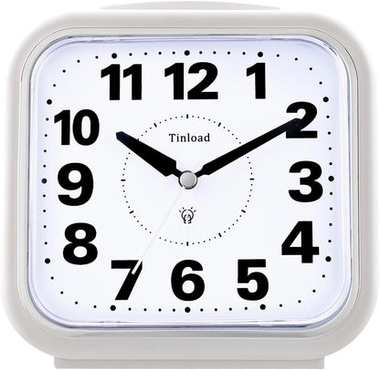 5.5" Large No Ticking Analog Alarm Clock,Silent Readable for Seniors,Easy to Set,Gradual Rise Alarm,Big Numbers,Gentle Wake,Snooze, Lighted on Demand,Battery Operated,Black