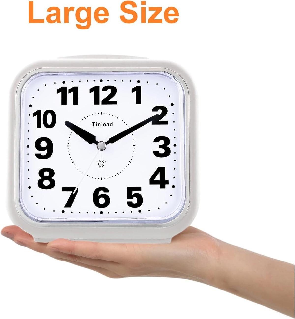 5.5" Large No Ticking Analog Alarm Clock,Silent Readable for Seniors,Easy to Set,Gradual Rise Alarm,Big Numbers,Gentle Wake,Snooze, Lighted on Demand,Battery Operated,Black