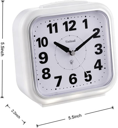 5.5" Large No Ticking Analog Alarm Clock,Silent Readable for Seniors,Easy to Set,Gradual Rise Alarm,Big Numbers,Gentle Wake,Snooze, Lighted on Demand,Battery Operated,Black