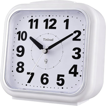 5.5" Large No Ticking Analog Alarm Clock,Silent Readable for Seniors,Easy to Set,Gradual Rise Alarm,Big Numbers,Gentle Wake,Snooze, Lighted on Demand,Battery Operated,Black
