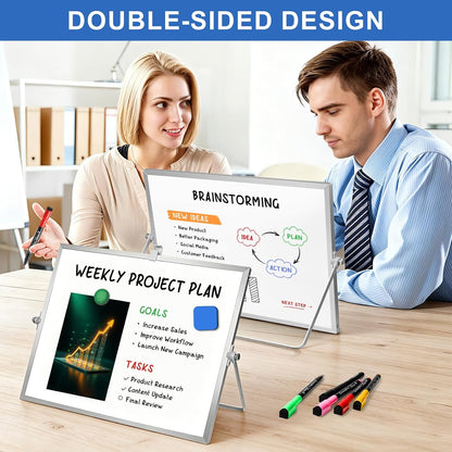 Dry Erase White Board with Stand, 16"x12" Double-Sided Magnetic Whiteboard