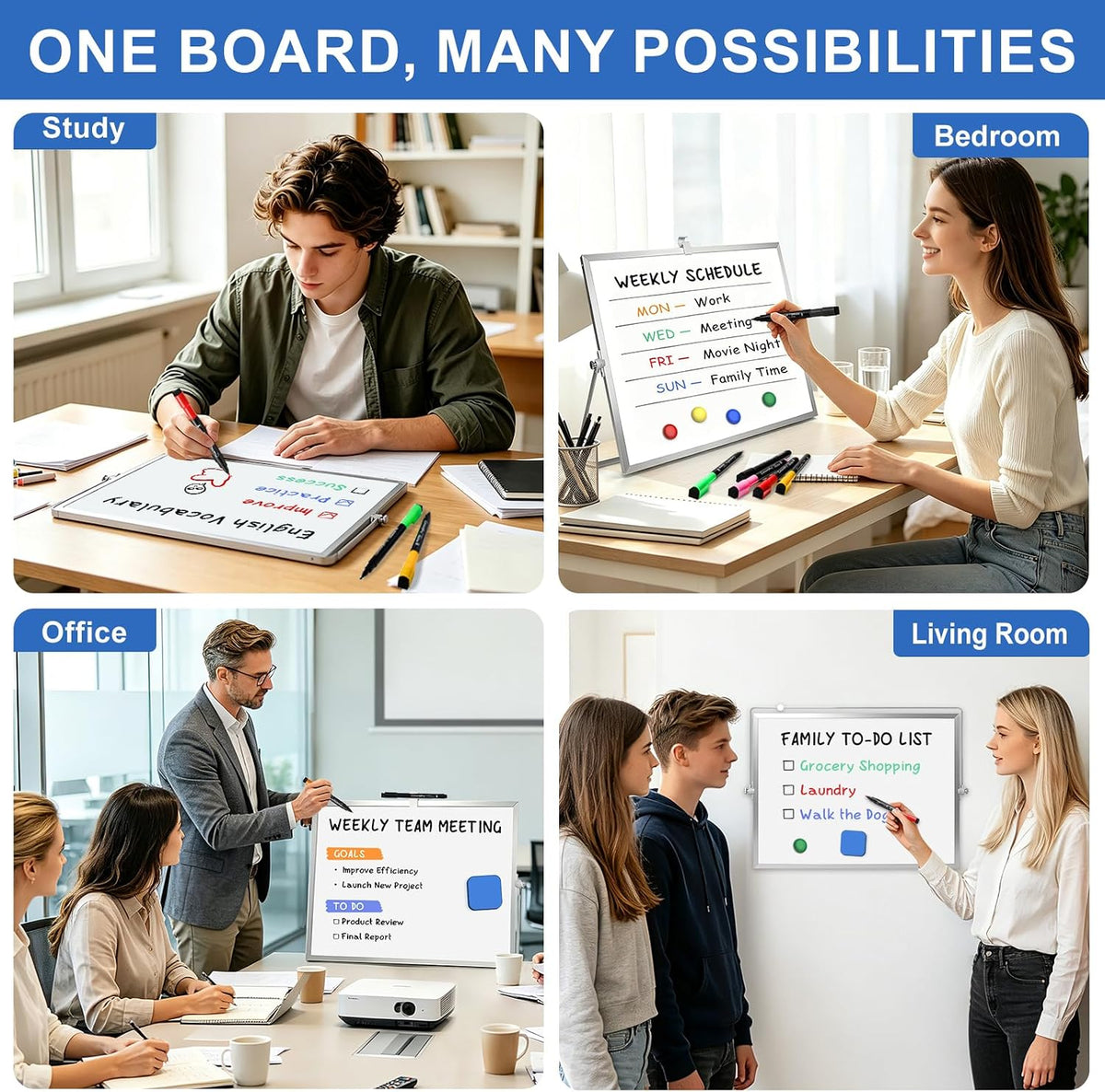 Dry Erase White Board with Stand, 16"x12" Double-Sided Magnetic Whiteboard