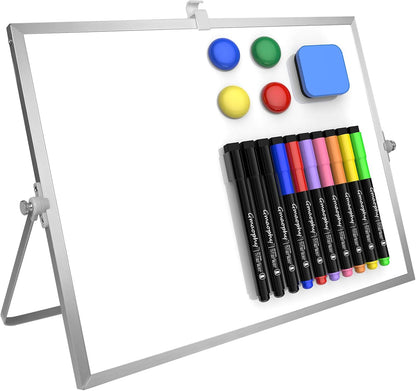 Dry Erase White Board with Stand, 16"x12" Double-Sided Magnetic Whiteboard