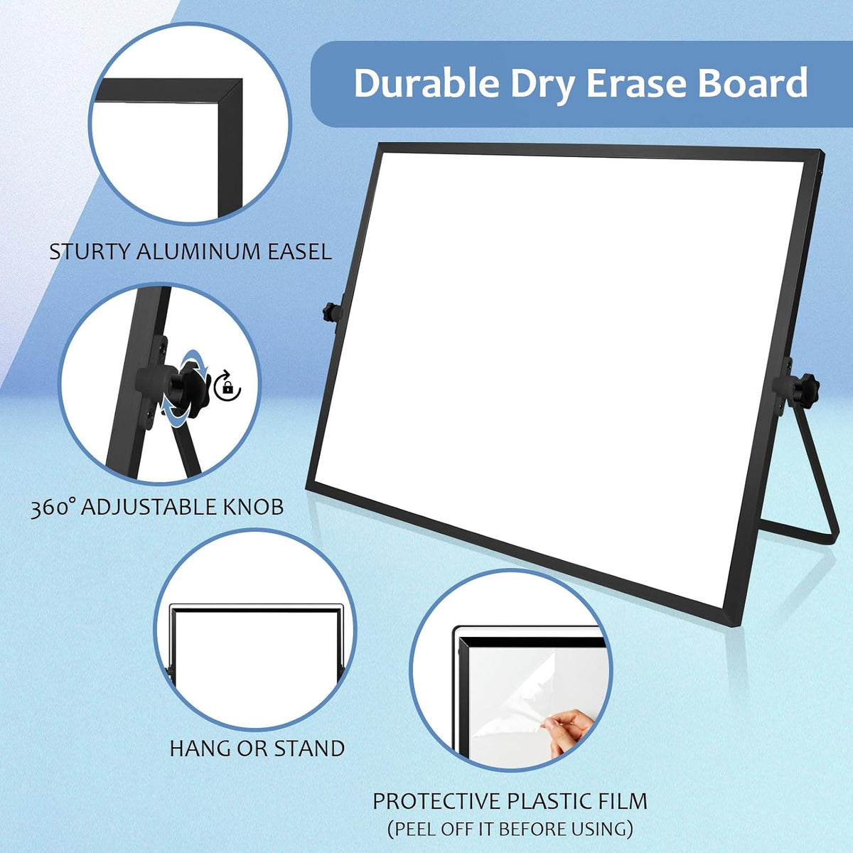 Dry Erase White Board with Stand, 16"x12" Double-Sided Magnetic Whiteboard