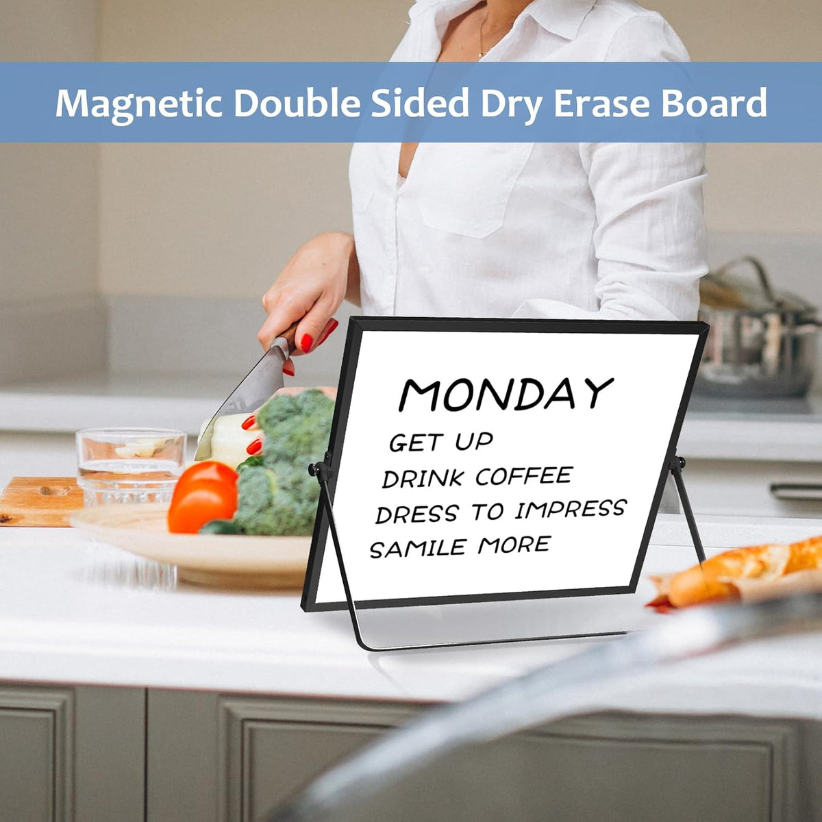 Dry Erase White Board with Stand, 16"x12" Double-Sided Magnetic Whiteboard
