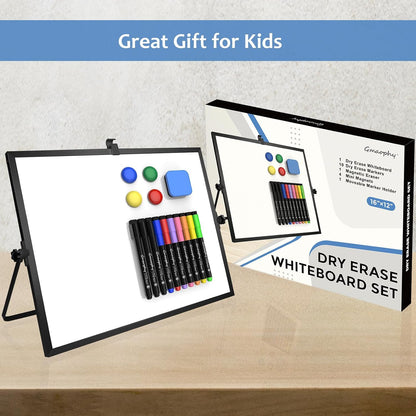 Dry Erase White Board with Stand, 16"x12" Double-Sided Magnetic Whiteboard