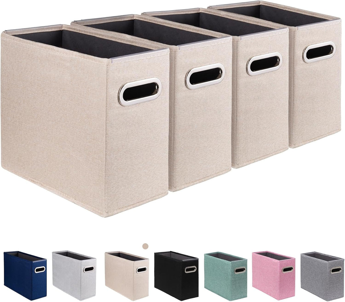 Letter Size File Storage Box Collapsible, Fabric Hanging File Folders Organizer, Portable Office Document Holder with Metal Handle, Smooth PVC Rails, Beige