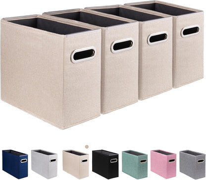 Letter Size File Storage Box Collapsible, Fabric Hanging File Folders Organizer, Portable Office Document Holder with Metal Handle, Smooth PVC Rails, Beige