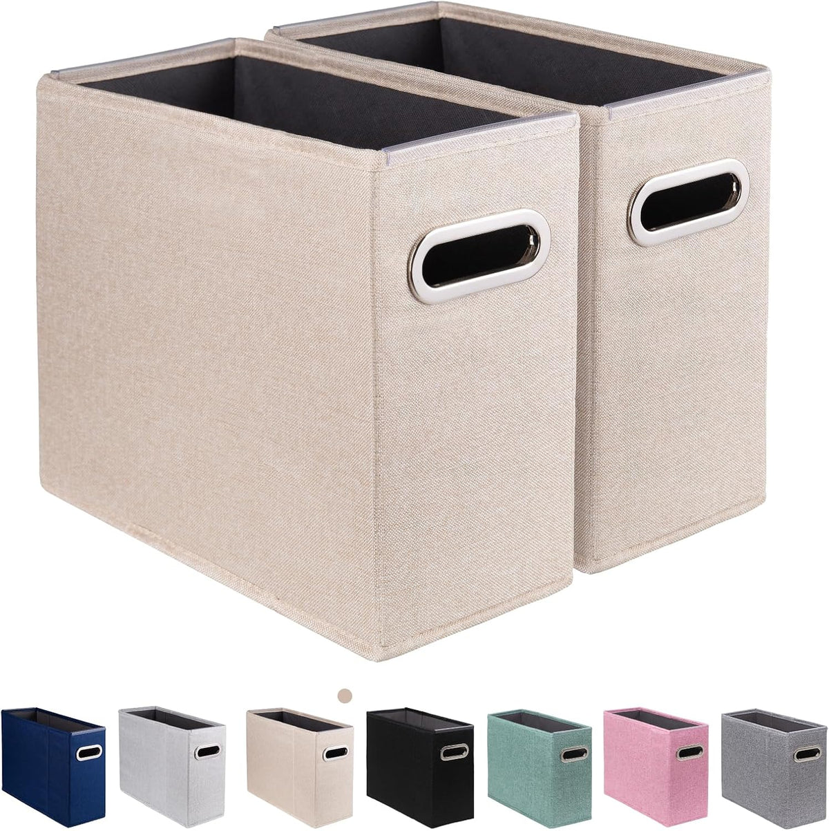 Letter Size File Storage Box Collapsible, Fabric Hanging File Folders Organizer, Portable Office Document Holder with Metal Handle, Smooth PVC Rails, Beige