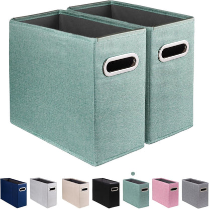 Letter Size File Storage Box Collapsible, Fabric Hanging File Folders Organizer, Portable Office Document Holder with Metal Handle, Smooth PVC Rails, Beige