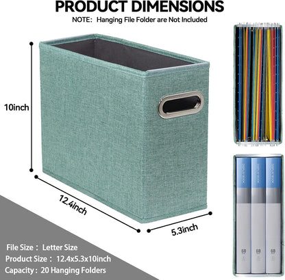 Letter Size File Storage Box Collapsible, Fabric Hanging File Folders Organizer, Portable Office Document Holder with Metal Handle, Smooth PVC Rails, Beige
