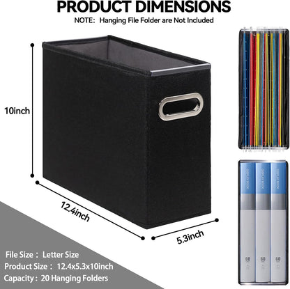 Letter Size File Storage Box Collapsible, Fabric Hanging File Folders Organizer, Portable Office Document Holder with Metal Handle, Smooth PVC Rails, Beige