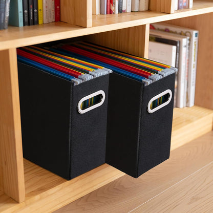 Letter Size File Storage Box Collapsible, Fabric Hanging File Folders Organizer, Portable Office Document Holder with Metal Handle, Smooth PVC Rails, Beige
