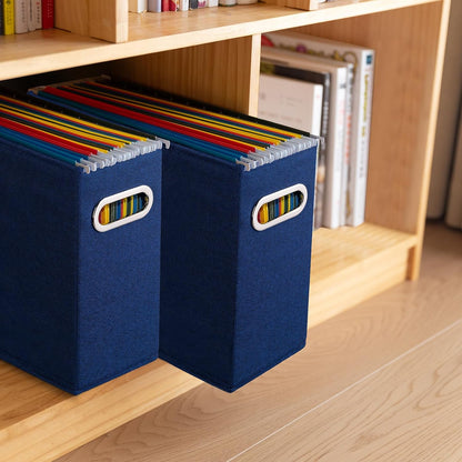 Letter Size File Storage Box Collapsible, Fabric Hanging File Folders Organizer, Portable Office Document Holder with Metal Handle, Smooth PVC Rails, Beige