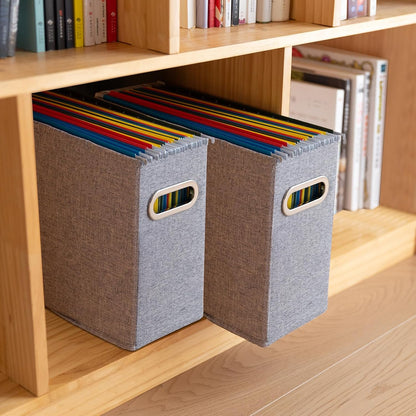Letter Size File Storage Box Collapsible, Fabric Hanging File Folders Organizer, Portable Office Document Holder with Metal Handle, Smooth PVC Rails, Beige
