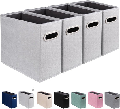 Letter Size File Storage Box Collapsible, Fabric Hanging File Folders Organizer, Portable Office Document Holder with Metal Handle, Smooth PVC Rails, Beige