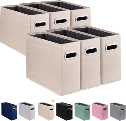 Letter Size File Storage Box Collapsible, Fabric Hanging File Folders Organizer, Portable Office Document Holder with Metal Handle, Smooth PVC Rails, Beige