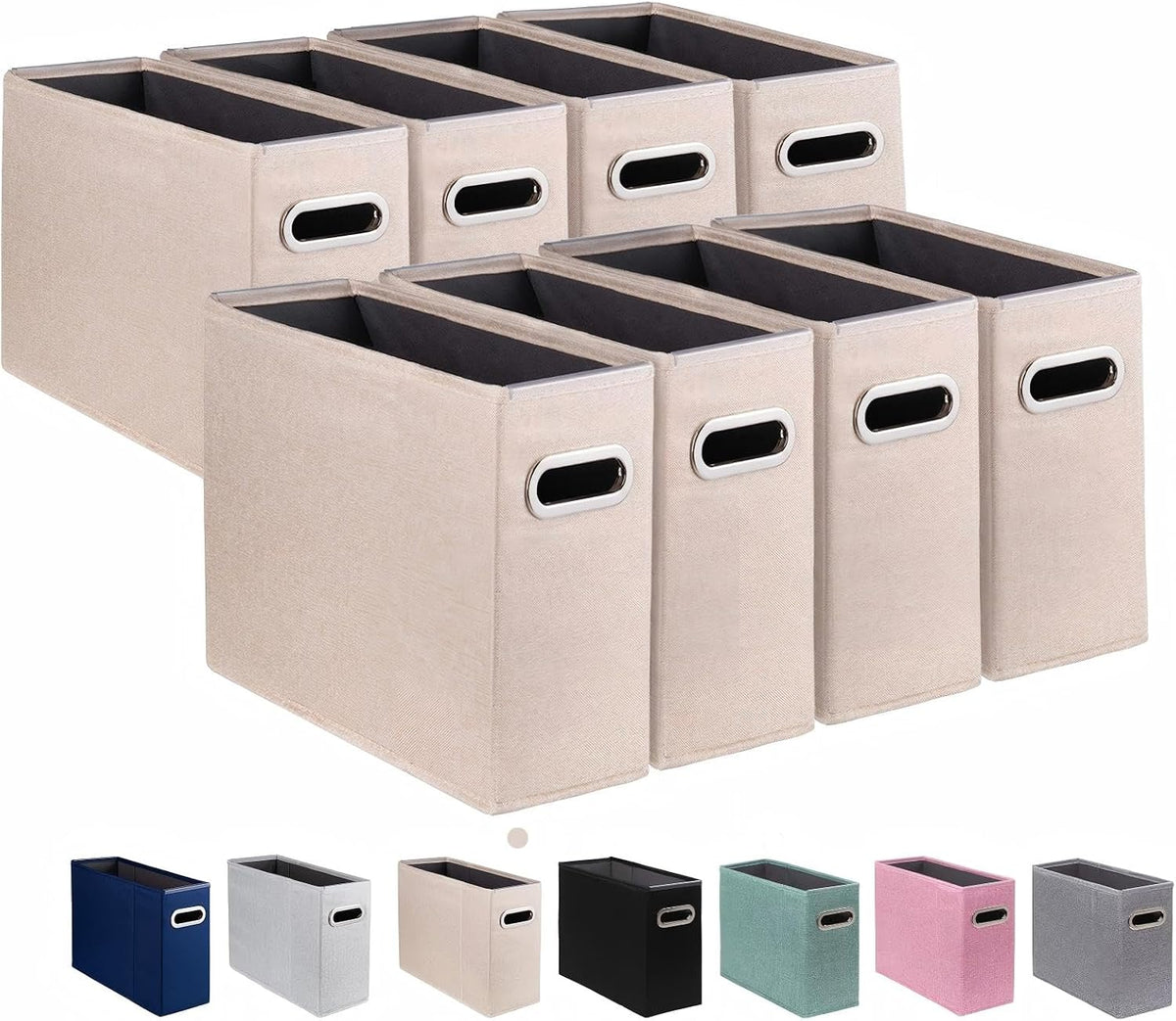 Letter Size File Storage Box Collapsible, Fabric Hanging File Folders Organizer, Portable Office Document Holder with Metal Handle, Smooth PVC Rails, Beige