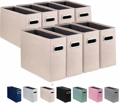 Letter Size File Storage Box Collapsible, Fabric Hanging File Folders Organizer, Portable Office Document Holder with Metal Handle, Smooth PVC Rails, Beige
