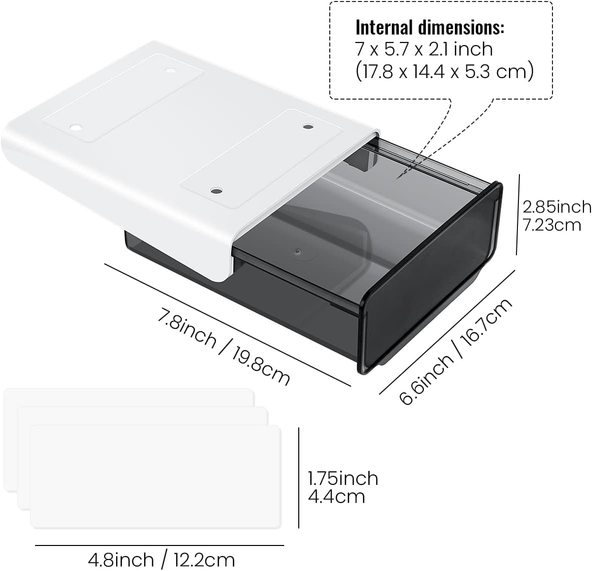 1 Pcs Under Desk Drawer, Under Table Hidden Organizer, Plastic Self-adhesive Slide out Under Desk Storage Drawer for Office Dresser Home School Stationery Kitchen (Black)